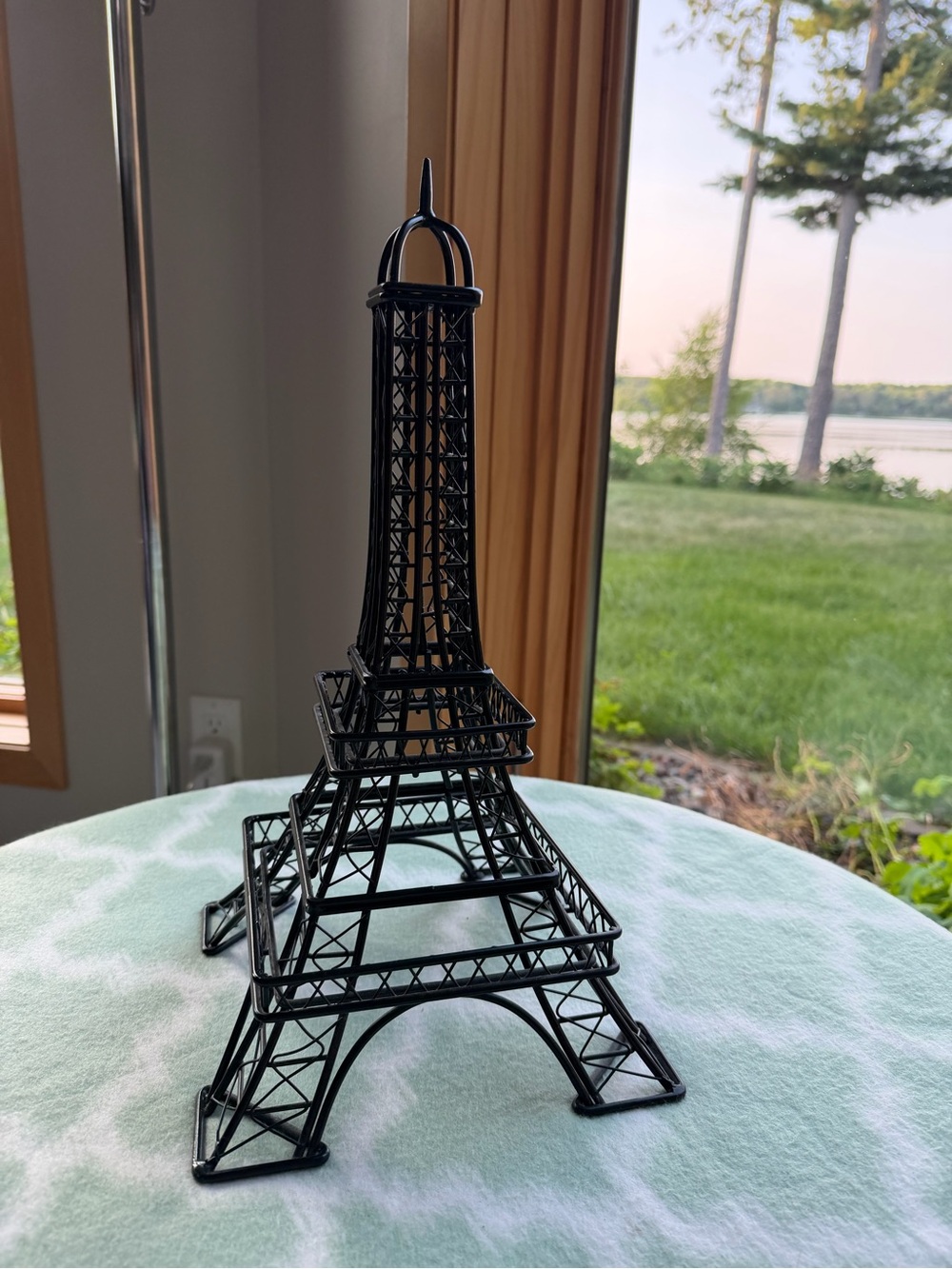 15” Tall Wrought Iron Wire Eiffel Tower Replica Parisian Decor - Black Metal
